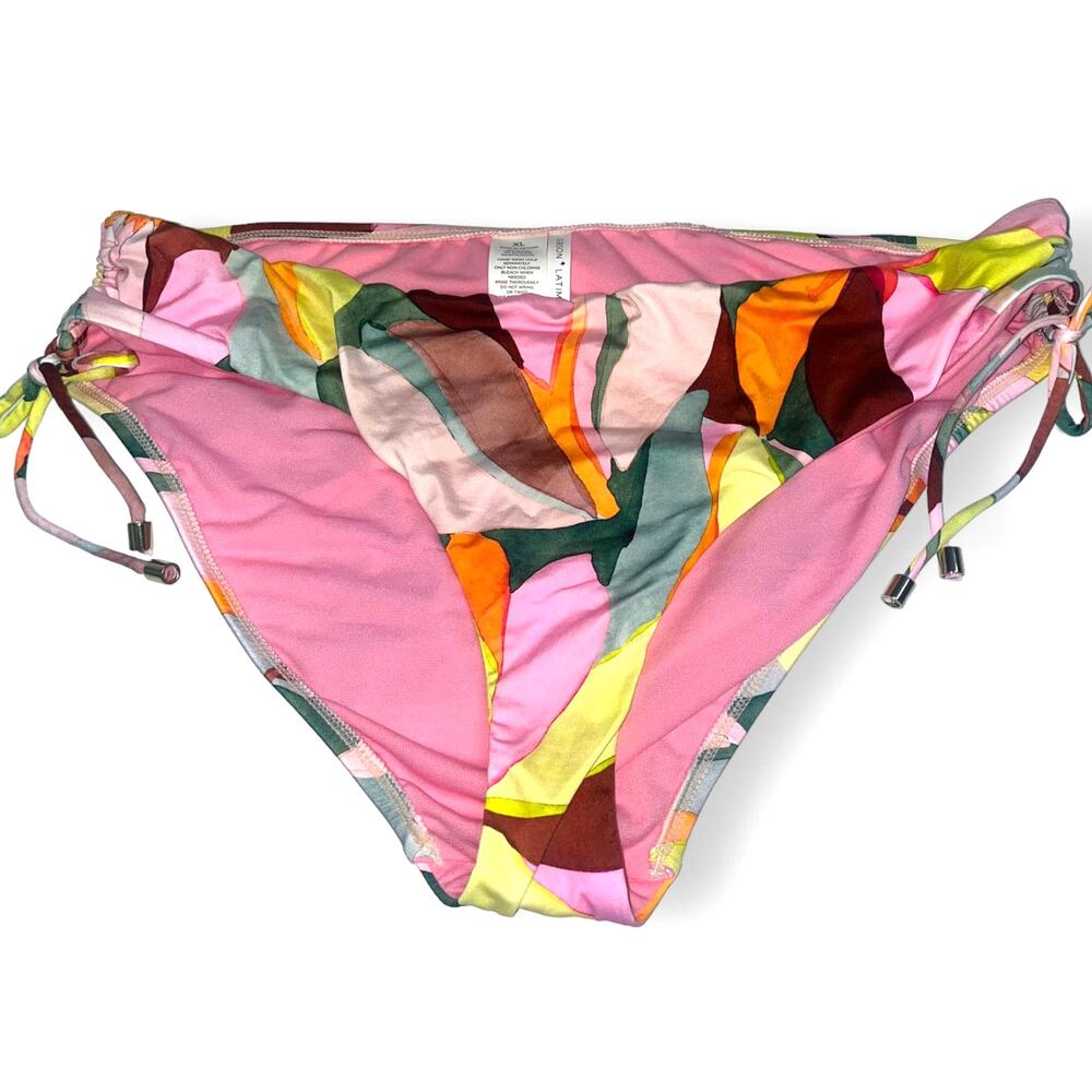 Gibson & Latimer Floral Tunnel Side Tie Mid Rise Swim Bottom | Sz XL, Pink Green